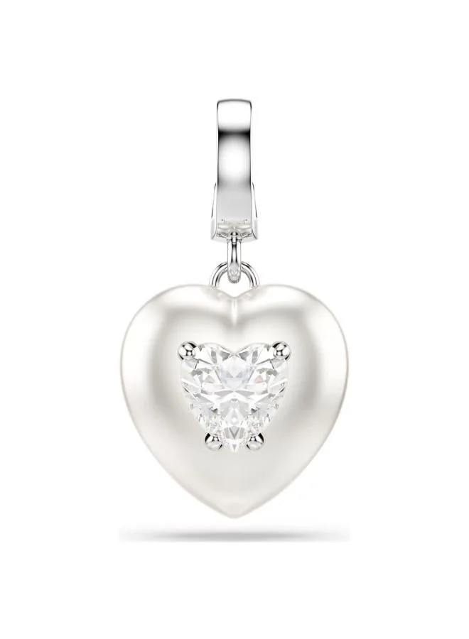 Idyllia White Heart Charm Rhodium Plated Bracelet